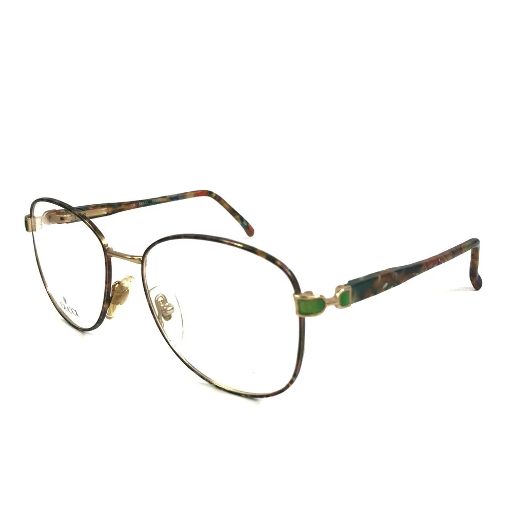 Vintage Gucci Eyeglasses Frames GG2366 LT8 Brown Green Gold Horsebit 53-16-130